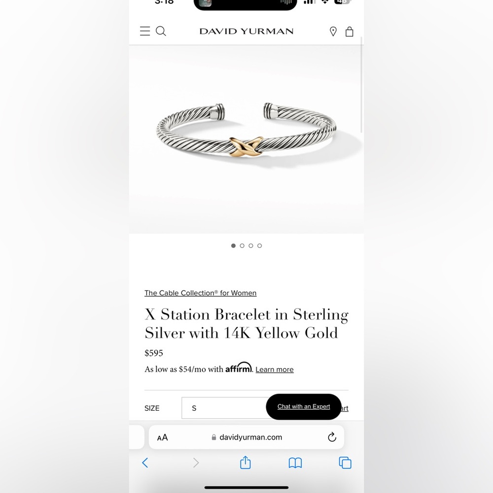 New David Yurman X Station Bracelet in Sterling Silver with 14K Yellow Gold